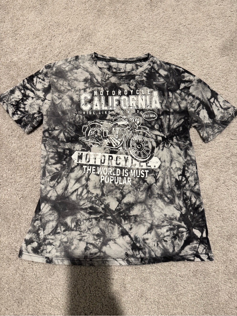 SHEIN Black & Gray Tie-Dye 'California Motorcycle' Graphic Tee